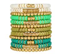 HYHONEY Friendship Bracelets Beaded Bracelets Heishi Bracelet Cute Bracelets Stack Vinyl Clay Disc Bead Surfer Stretch Summer Beach Bracelets For Women Preppy Bracelets, One Size, Stone, clay
