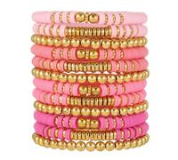 HYHONEY Friendship Bracelets Beaded Bracelets Heishi Bracelet Cute Bracelets Stack Vinyl Clay Disc Bead Surfer Stretch Summer Beach Bracelets For Women Preppy Bracelets, One Size, Stone, clay