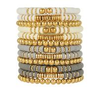 HYHONEY Friendship Bracelets Beaded Bracelets Heishi Bracelet Cute Bracelets Stack Vinyl Clay Disc Bead Surfer Stretch Summer Beach Bracelets For Women Preppy Bracelets, One Size, Stone, clay