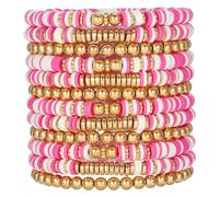 HYHONEY Friendship Bracelets Beaded Bracelets Heishi Bracelet Cute Bracelets Stack Vinyl Clay Disc Bead Surfer Stretch Summer Beach Bracelets For Women Preppy Bracelets, One Size, Clay, clay