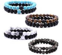 HYHONEY Matching Bracelets Couples Bracelets Friendship Bracelets Beaded Bracelets His And Hers 8mm Natural Stone Matching Bracelets For Couples Elastic Stretch Bracelets For Women Men, One Size