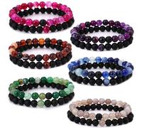 HYHONEY Matching Bracelets Couples Bracelets Friendship Bracelets Beaded Bracelets His And Hers 8mm Natural Stone Matching Bracelets For Couples Elastic Stretch Bracelets For Women Men, One Size