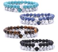 HYHONEY Matching Bracelets Couples Bracelets Friendship Bracelets Beaded Bracelets His And Hers 8mm Natural Stone Matching Bracelets For Couples Elastic Stretch Bracelets For Women Men, One Size