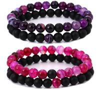 HYHONEY Matching Bracelets Couples Bracelets Friendship Bracelets Beaded Bracelets His And Hers 8mm Natural Stone Matching Bracelets For Couples Elastic Stretch Bracelets For Women Men, One Size
