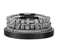 HYHONEY Mens Bracelet Beaded Bracelets Micro Pave Zircon Bracelets for Men Women Bracelets for Men Stainless Steel Cuff Bangle, Stainless Steel, zircon