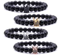 HYHONEY Mens Bracelet Beaded Bracelets Micro Pave Zircon Bracelets for Men Women His and Hers Elastic Adjustable, One Size, Brass, zircon