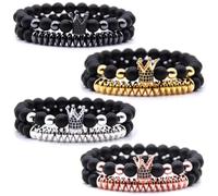 HYHONEY Mens Bracelet Beaded Bracelets Micro Pave Zircon Bracelets for Men Women His and Hers Elastic Adjustable, One Size, Brass, zircon