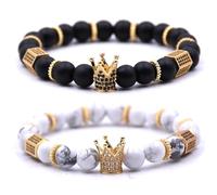 HYHONEY Mens Bracelet Beaded Bracelets Micro Pave Zircon Bracelets for Men Women His and Hers Elastic Adjustable, One Size, Brass, zircon