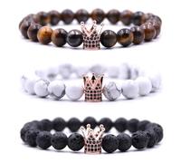 HYHONEY Mens Bracelet Beaded Bracelets Micro Pave Zircon Bracelets for Men Women His and Hers Elastic Adjustable, One Size, Brass, zircon