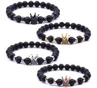 HYHONEY Mens Bracelet Beaded Bracelets Micro Pave Zircon Bracelets for Men Women His and Hers Elastic Adjustable, One Size, Brass, zircon