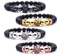 HYHONEY Mens Bracelet Beaded Bracelets Micro Pave Zircon Bracelets for Men Women His and Hers Elastic Adjustable, One Size, Brass, zircon