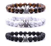 HYHONEY Mens Bracelet Beaded Bracelets Micro Pave Zircon Bracelets for Men Women His and Hers Elastic Adjustable, One Size, Brass, zircon