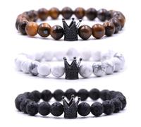 HYHONEY Mens Bracelet Beaded Bracelets Micro Pave Zircon Bracelets for Men Women His and Hers Elastic Adjustable, One Size, Brass, zircon