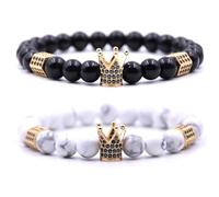 HYHONEY Mens Bracelet Beaded Bracelets Micro Pave Zircon Bracelets for Men Women His and Hers Elastic Adjustable, One Size, Brass, zircon