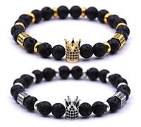 HYHONEY Mens Bracelet Beaded Bracelets Micro Pave Zircon Bracelets for Men Women His and Hers Elastic Adjustable, One Size, Brass, zircon