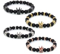 HYHONEY Mens Bracelet Beaded Bracelets Micro Pave Zircon Bracelets for Men Women His and Hers Elastic Adjustable, One Size, Brass, zircon