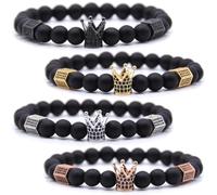 HYHONEY Mens Bracelet Beaded Bracelets Micro Pave Zircon Bracelets for Men Women His and Hers Elastic Adjustable, One Size, Brass, zircon