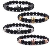 HYHONEY Mens Bracelet Beaded Bracelets Micro Pave Zircon Bracelets for Men Women His and Hers Elastic Adjustable, One Size, Brass, zircon