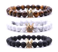 HYHONEY Mens Bracelet Beaded Bracelets Micro Pave Zircon Bracelets for Men Women His and Hers Elastic Adjustable, One Size, Brass, zircon