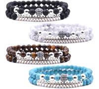 HYHONEY Micro Pave Zircon Beads Bracelet for Men Women 6mm Beads Couples Bracelet Handmade Natural Stone Beaded Elastic Adjustable Bracelet, One Size, Stone, stone
