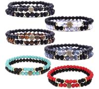 HYHONEY Micro Pave Zircon Beads Bracelet for Men Women 6mm Beads Couples Bracelet Handmade Natural Stone Beaded Elastic Adjustable Bracelet, One Size, Stone, stone
