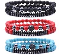 HYHONEY Micro Pave Zircon Beads Bracelet for Men Women 6mm Beads Couples Bracelet Handmade Natural Stone Beaded Elastic Adjustable Bracelet, One Size, Stone, stone