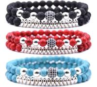 HYHONEY Micro Pave Zircon Beads Bracelet for Men Women 6mm Beads Couples Bracelet Handmade Natural Stone Beaded Elastic Adjustable Bracelet, One Size, Stone, stone