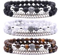 HYHONEY Micro Pave Zircon Beads Bracelet for Men Women 6mm Beads Couples Bracelet Handmade Natural Stone Beaded Elastic Adjustable Bracelet, One Size, Stone, stone
