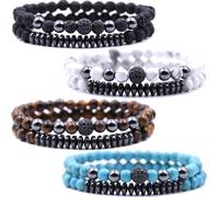 HYHONEY Micro Pave Zircon Beads Bracelet for Men Women 6mm Beads Couples Bracelet Handmade Natural Stone Beaded Elastic Adjustable Bracelet, One Size, Stone, stone