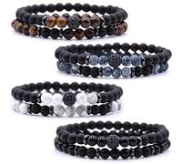 HYHONEY Micro Pave Zircon Beads Bracelet for Men Women 6mm Beads Couples Bracelet Handmade Natural Stone Beaded Elastic Adjustable Bracelet, One Size, Stone, stone