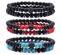 HYHONEY Micro Pave Zircon Beads Bracelet for Men Women 6mm Beads Couples Bracelet Handmade Natural Stone Beaded Elastic Adjustable Bracelet, One Size, Stone, stone