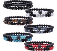 HYHONEY Micro Pave Zircon Beads Bracelet for Men Women 6mm Beads Couples Bracelet Handmade Natural Stone Beaded Elastic Adjustable Bracelet, One Size, Stone, stone