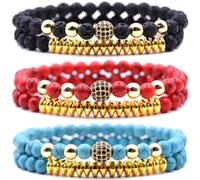 HYHONEY Micro Pave Zircon Beads Bracelet for Men Women 6mm Beads Couples Bracelet Handmade Natural Stone Beaded Elastic Adjustable Bracelet, One Size, Stone, stone