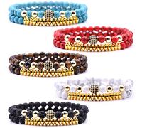 HYHONEY Micro Pave Zircon Beads Bracelet for Men Women 6mm Beads Couples Bracelet Handmade Natural Stone Beaded Elastic Adjustable Bracelet, Stone, stone