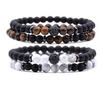 HYHONEY Micro Pave Zircon Beads Bracelet for Men Women 6mm Beads Couples Bracelet Handmade Natural Stone Beaded Elastic Adjustable Bracelet, One Size, Stone, stone