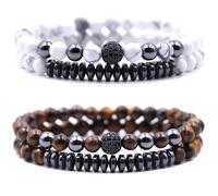 HYHONEY Micro Pave Zircon Beads Bracelet for Men Women 6mm Beads Couples Bracelet Handmade Natural Stone Beaded Elastic Adjustable Bracelet, One Size, Stone, stone