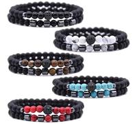 HYHONEY Micro Pave Zircon Beads Bracelet for Men Women 6mm Beads Couples Bracelet Handmade Natural Stone Beaded Elastic Adjustable Bracelet, One Size, Stone, stone