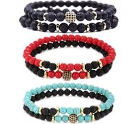 HYHONEY Micro Pave Zircon Beads Bracelet for Men Women 6mm Beads Couples Bracelet Handmade Natural Stone Beaded Elastic Adjustable Bracelet, One Size, Stone, stone