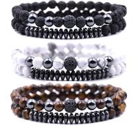 HYHONEY Micro Pave Zircon Beads Bracelet for Men Women 6mm Beads Couples Bracelet Handmade Natural Stone Beaded Elastic Adjustable Bracelet, One Size, Stone, stone