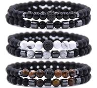 HYHONEY Micro Pave Zircon Beads Bracelet for Men Women 6mm Beads Couples Bracelet Handmade Natural Stone Beaded Elastic Adjustable Bracelet, One Size, Stone, stone