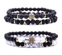 HYHONEY Micro Pave Zircon Beads Bracelet for Men Women 6mm Beads Couples Bracelet Handmade Natural Stone Beaded Elastic Adjustable Bracelet, One Size, Stone, stone