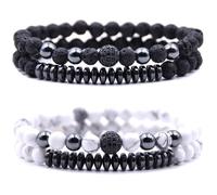 HYHONEY Micro Pave Zircon Beads Bracelet for Men Women 6mm Beads Couples Bracelet Handmade Natural Stone Beaded Elastic Adjustable Bracelet, One Size, Stone, stone