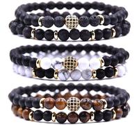 HYHONEY Micro Pave Zircon Beads Bracelet for Men Women 6mm Beads Couples Bracelet Handmade Natural Stone Beaded Elastic Adjustable Bracelet, One Size, Stone, stone