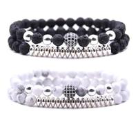 HYHONEY Micro Pave Zircon Beads Bracelet for Men Women 6mm Beads Couples Bracelet Handmade Natural Stone Beaded Elastic Adjustable Bracelet, One Size, Stone, stone