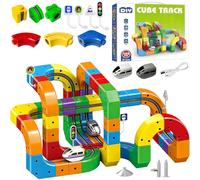 Hyhuiyin Clickrail Electric Train Set, 123PCS 3D Racing Cube Track Set with Electric Train DIY Cube Track Magic Rail Cube Train Set with Gravity-Defying Motorized Train STEM Trains Toy for Kids Adults