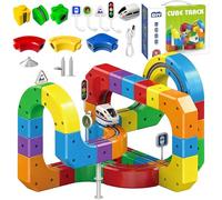 Hyhuiyin Clickrail Electric Train Set, 81PCS 3D Racing Cube Track Set with Electric Train DIY Cube Track Magic Rail Cube Train Set with Gravity-Defying Motorized Train STEM Trains Toy for Kids Adults