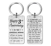 HYHYDHP 3rd Third Wedding Anniversary Keychain Gifts for Her Wife, Happy 3 Year Anniversary for Her, Silver