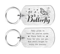 HYHYDHP Be A Butterfly Keychain - Inspirational Butterfly Gifts for Women, Double Sided Stainless Steel Key Chain, Perfect for Friend Graduation Birthday Gift