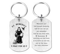 HYHYDHP St. Benedict Keychain for Mens Boys - Saint Benedict Protection Gifts, Patron Saint of Students Farmers, Catholic Graduation Birthday Key Chain for Son Boyfriend Husband