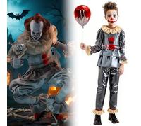 HYHYFL Pennywise Clown Costume for Children: Scary Film, Clown Killers Parties Carnival and Halloween Cosplay Party Props for Boys Girls - Grey/Silver (130cm-140cm))
